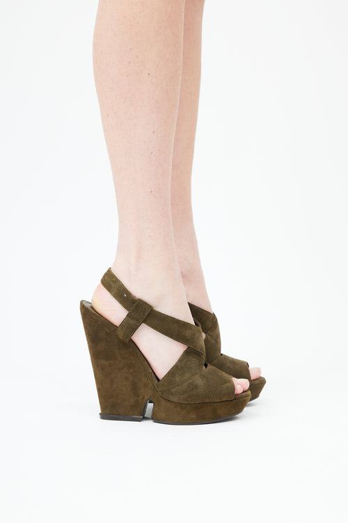  Green Suede Wedge Slingback Heel