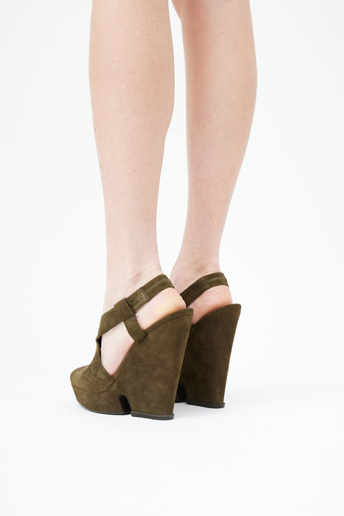  Green Suede Wedge Slingback Heel