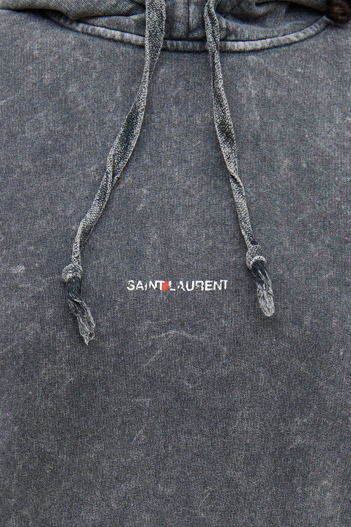 Saint Laurent Grey Acid Wash Logo Hoodie