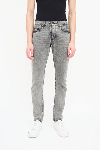 Saint Laurent Grey Acid Wash Embroidered Slim Jeans