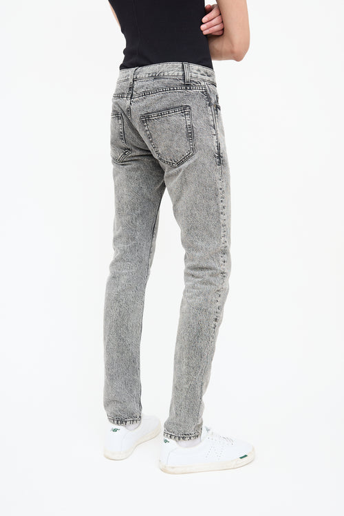 Saint Laurent Grey Acid Wash Embroidered Slim Jeans