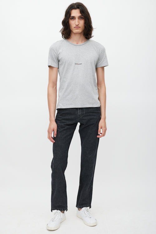 Saint Laurent Grey 
Black Logo T-Shirt