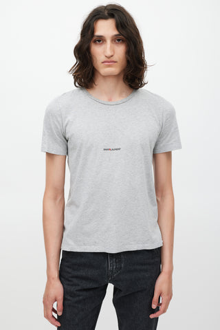 Saint Laurent Grey 
Black Logo T-Shirt