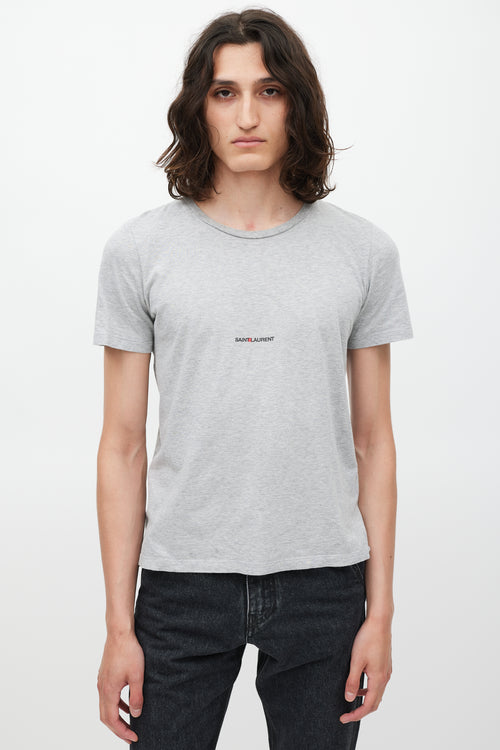 Saint Laurent Grey 
Black Logo T-Shirt