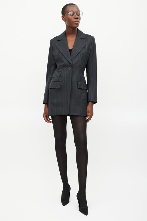 Saint Laurent Grey Fitted Pinstripe Blazer