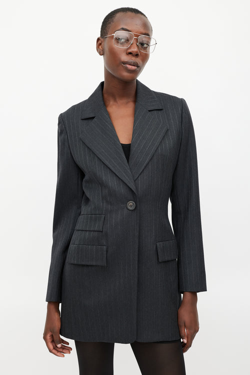 Saint Laurent Grey Fitted Pinstripe Blazer