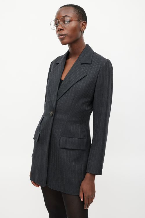 Saint Laurent Grey Fitted Pinstripe Blazer