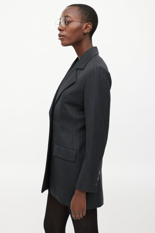 Saint Laurent Grey Fitted Pinstripe Blazer