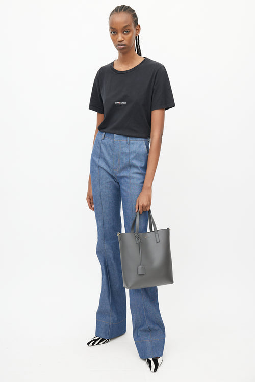 Saint Laurent Grey Leather Shopping Tote