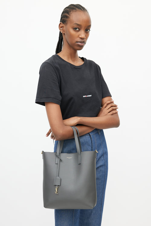 Saint Laurent Grey Leather Shopping Tote