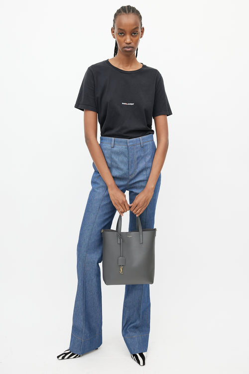 Saint Laurent Grey Leather Shopping Tote