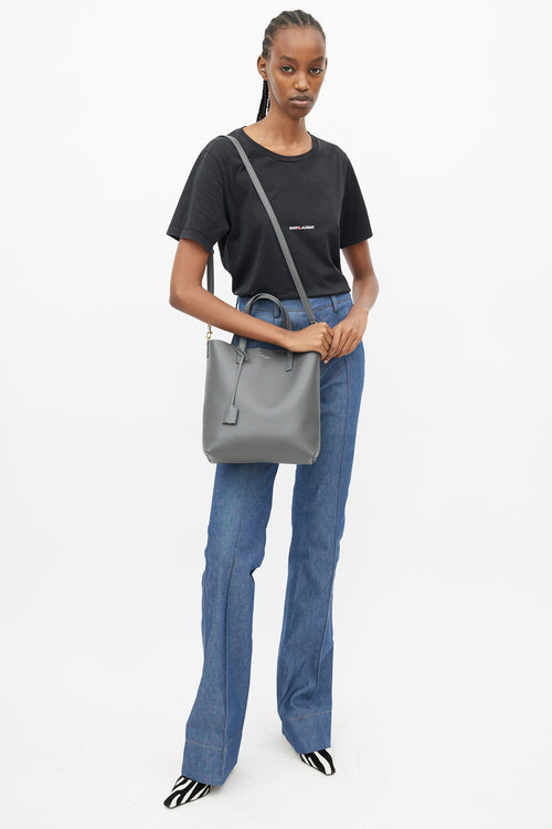 Saint Laurent Grey Leather Shopping Tote