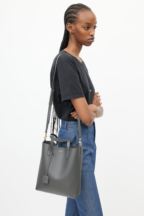 Saint Laurent Grey Leather Shopping Tote