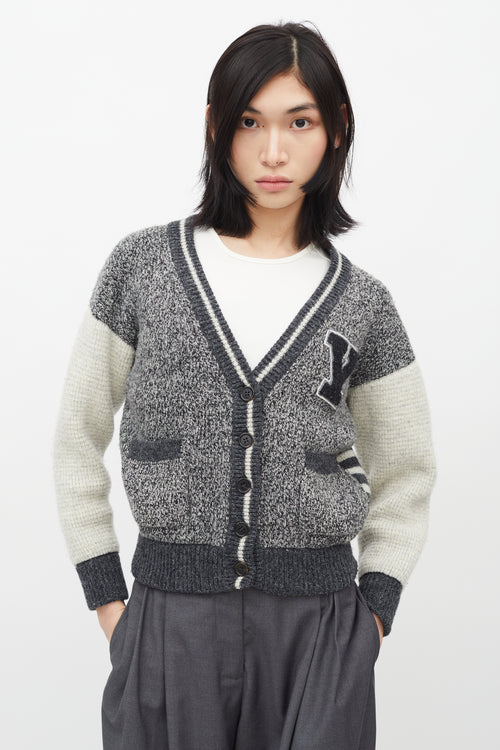 Saint Laurent Grey Wool Knit Varsity Cardigan