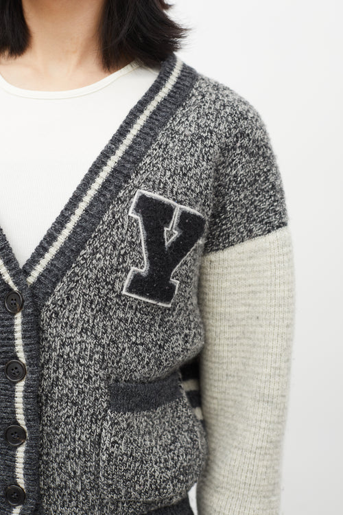 Saint Laurent Grey Wool Knit Varsity Cardigan