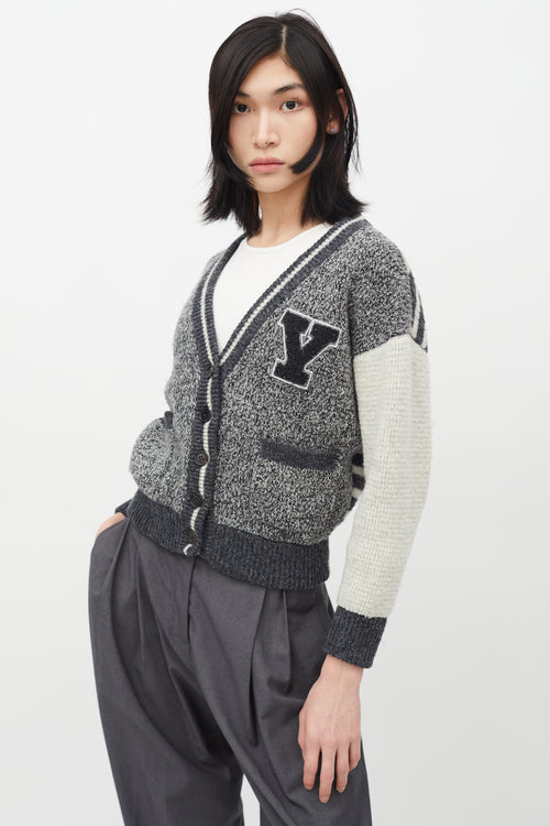 Saint Laurent Grey Wool Knit Varsity Cardigan