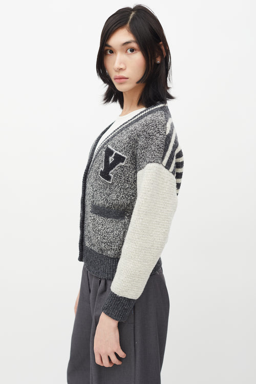 Saint Laurent Grey Wool Knit Varsity Cardigan