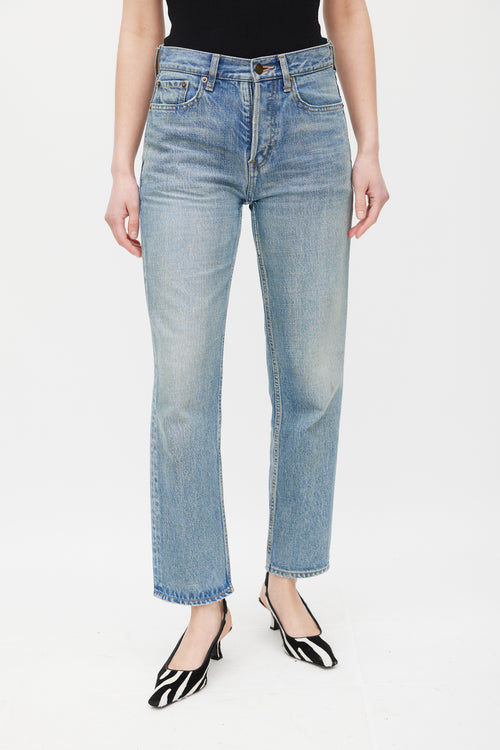 Saint Laurent Blue D41 Embroidered Skinny Jeans