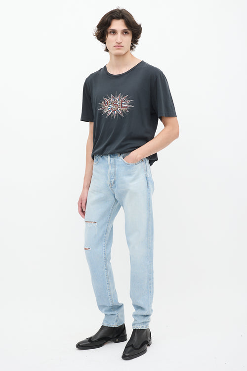 Saint Laurent Light Wash Embroidered Distressed Jeans