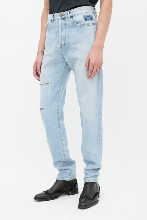 Saint Laurent Light Wash Embroidered Distressed Jeans