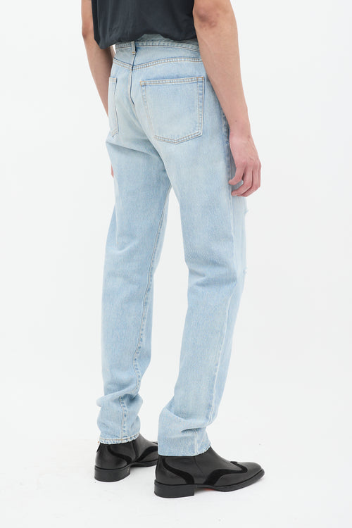 Saint Laurent Light Wash Embroidered Distressed Jeans