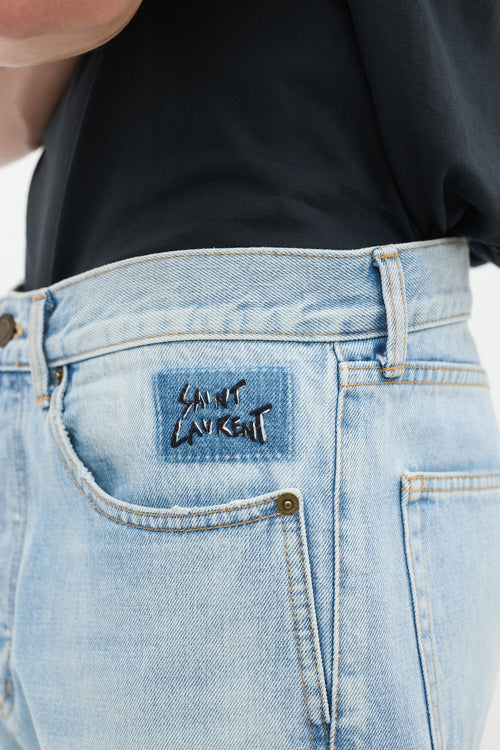 Saint Laurent Light Wash Embroidered Distressed Jeans