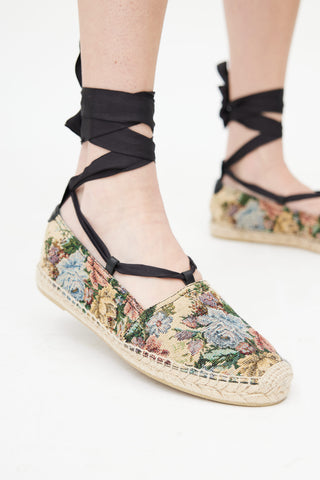 Saint Laurent Beige 
Multicolour Woven Floral Espadrille