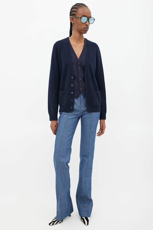 Saint Laurent Navy Cashmere Knit Cardigan