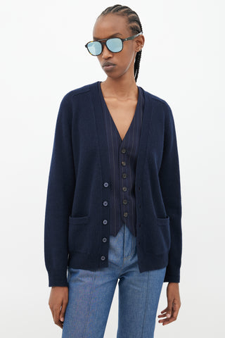 Saint Laurent Navy Cashmere Knit Cardigan