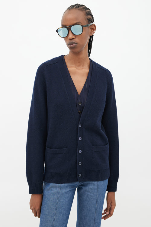 Saint Laurent Navy Cashmere Knit Cardigan