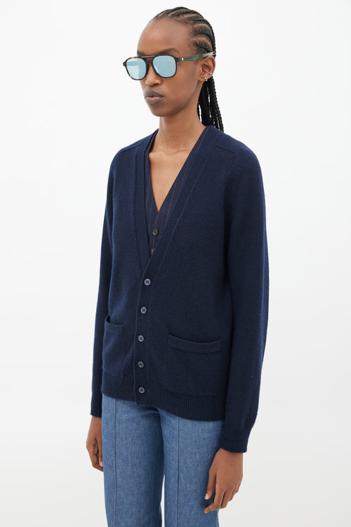 Saint Laurent Navy Cashmere Knit Cardigan