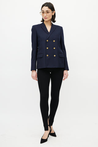 Saint Laurent Navy 
Gold Wool Double Breasted Blazer