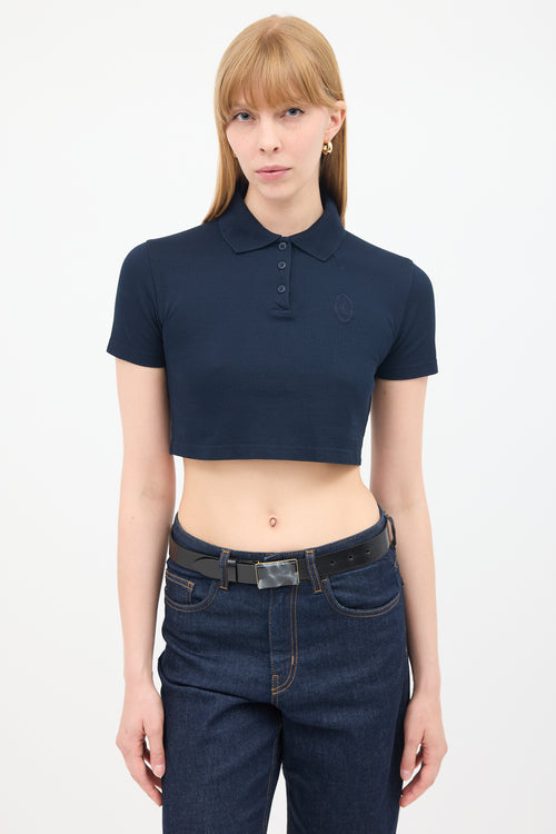 Saint Laurent Navy Logo Cropped Polo Top