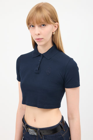 Saint Laurent Navy Logo Cropped Polo Top