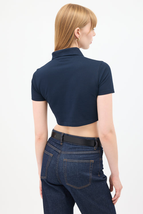 Saint Laurent Navy Logo Cropped Polo Top