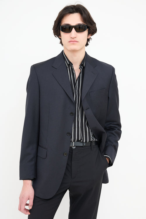 Saint Laurent Navy Pinstripe Blazer