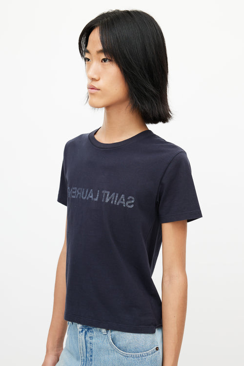 Saint Laurent Navy 
White Inside Out Logo T-Shirt