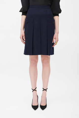 Saint Laurent Navy Wool Pleated Skirt