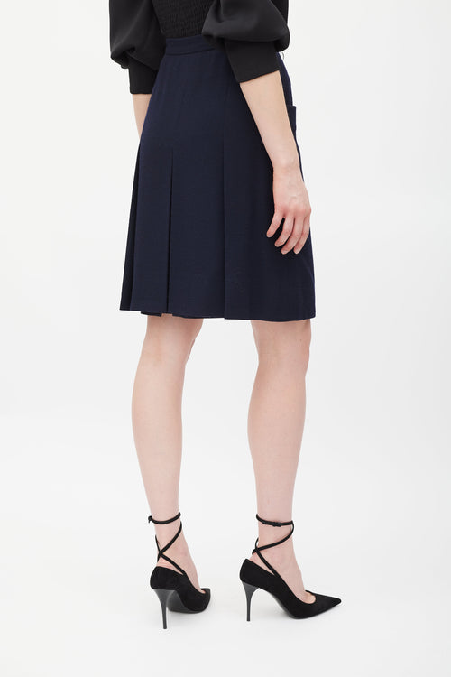 Saint Laurent Navy Wool Pleated Skirt