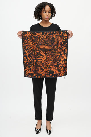 Saint Laurent Orange 
Black Silk Scarf