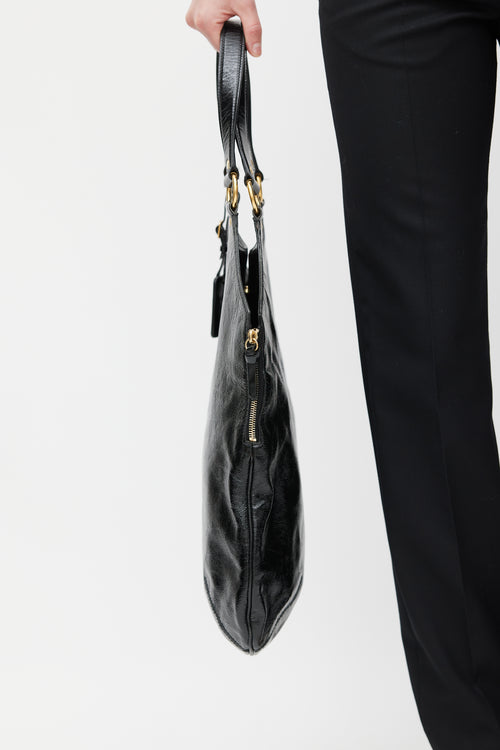 Saint Laurent Black 
Gold Patent Leather Metropolis Tribute Tote