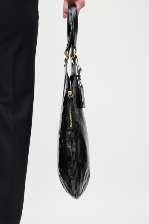 Saint Laurent Black 
Gold Patent Leather Metropolis Tribute Tote