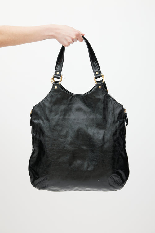 Saint Laurent Black 
Gold Patent Leather Metropolis Tribute Tote