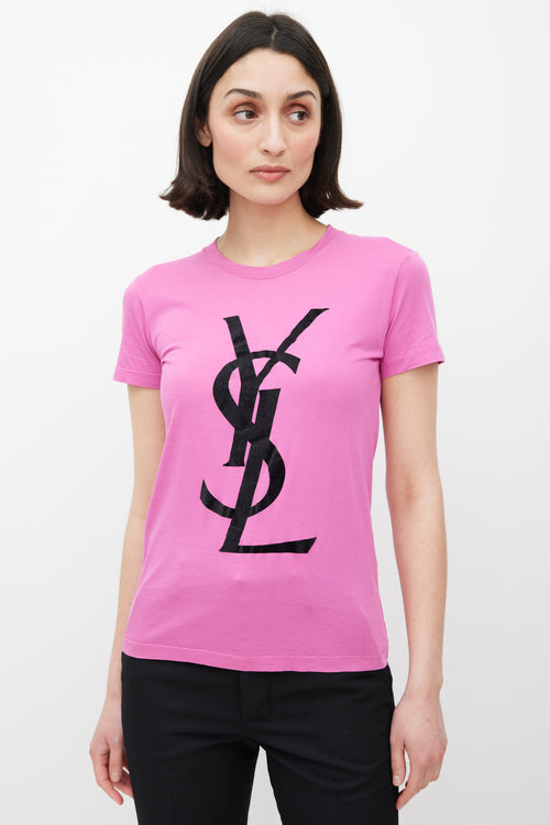 Saint Laurent Pink 
Black Logo T-Shirt