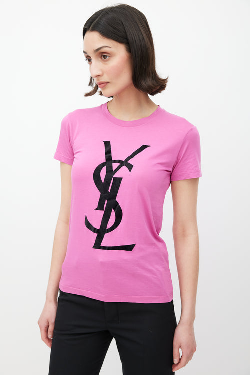 Saint Laurent Pink 
Black Logo T-Shirt