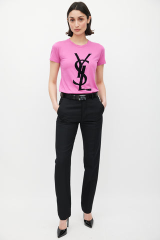 Saint Laurent Pink 
Black Logo T-Shirt