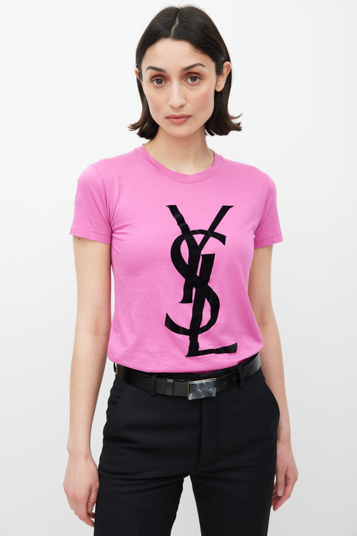 Saint Laurent Pink 
Black Logo T-Shirt