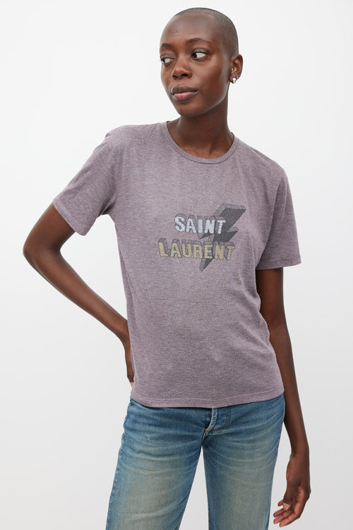 Saint Laurent Purple 
Multicolour Logo Print T-Shirt