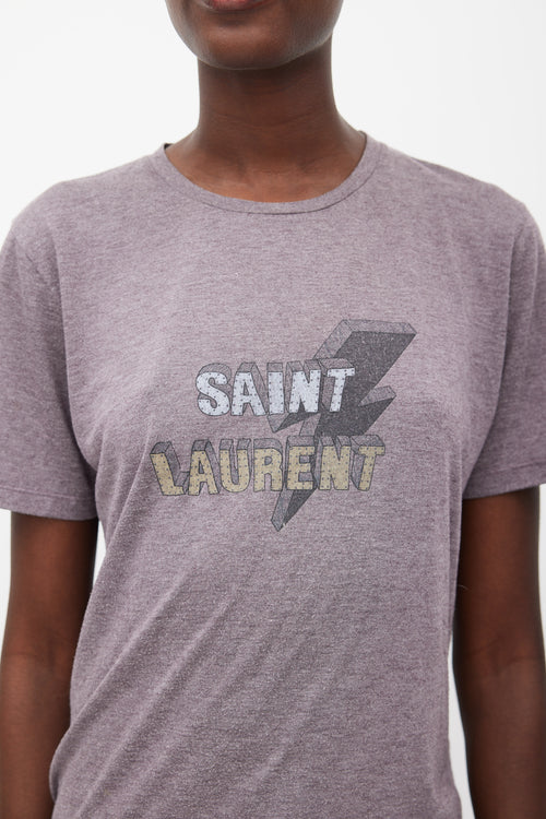 Saint Laurent Purple 
Multicolour Logo Print T-Shirt