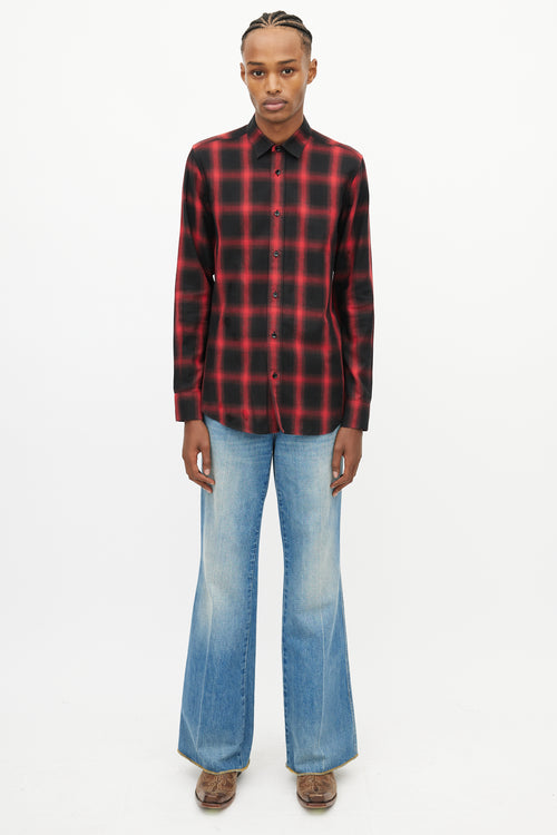 Saint Laurent Red 
Black Plaid Shirt